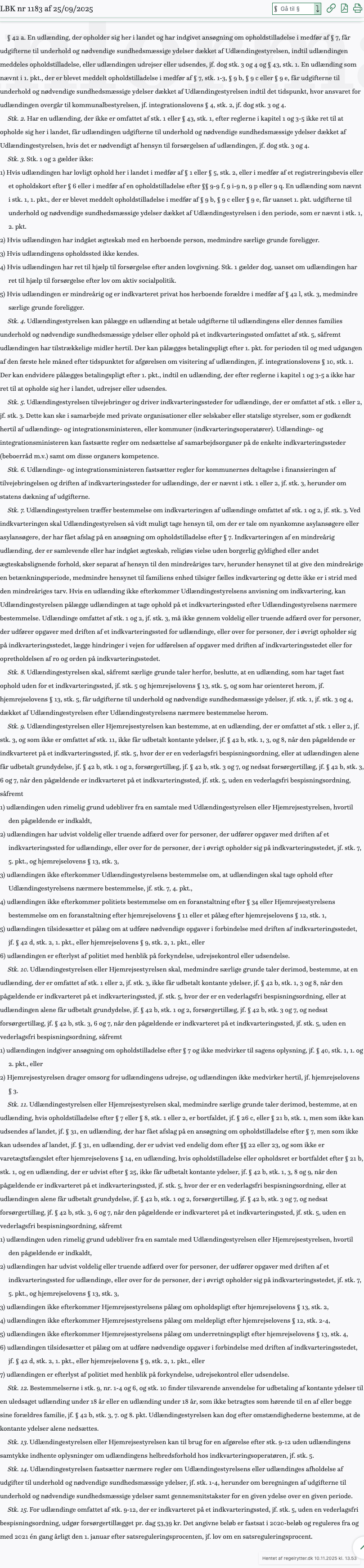 Screenshot af § 42 a. fra retsinformation.dk