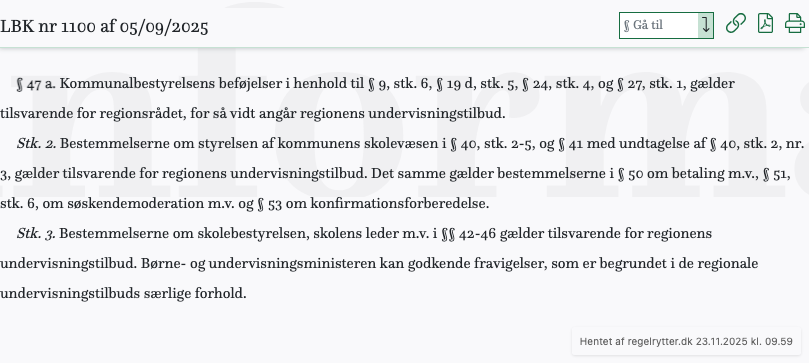 Screenshot af § 47 a. fra retsinformation.dk