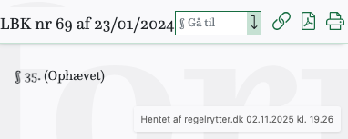 Screenshot af § 35. fra retsinformation.dk