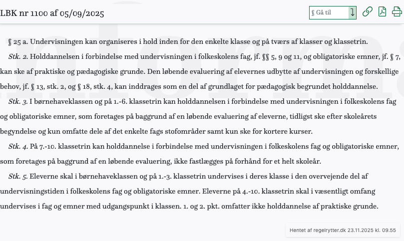 Screenshot af § 25 a. fra retsinformation.dk