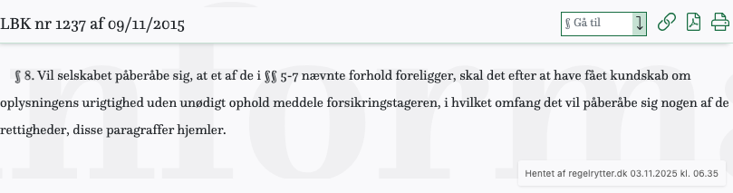 Screenshot af § 8. fra retsinformation.dk