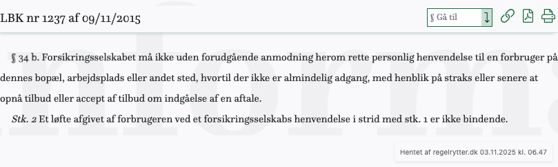 Screenshot af § 34 b. fra retsinformation.dk