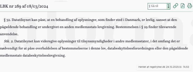 Screenshot af § 32. fra retsinformation.dk
