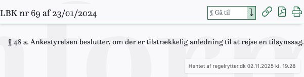 Screenshot af § 48 a. fra retsinformation.dk