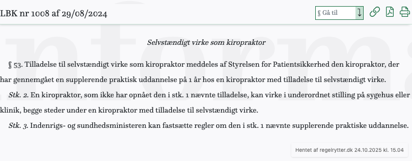 Screenshot af § 53. fra retsinformation.dk