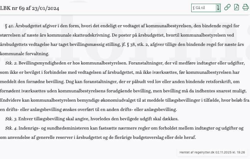 Screenshot af § 40. fra retsinformation.dk