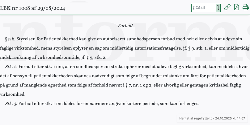 Screenshot af § 9 b. fra retsinformation.dk