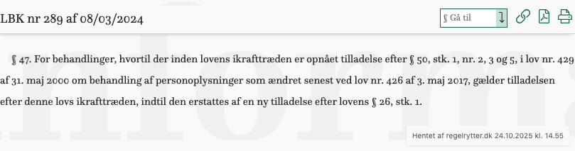 Screenshot af § 47. fra retsinformation.dk