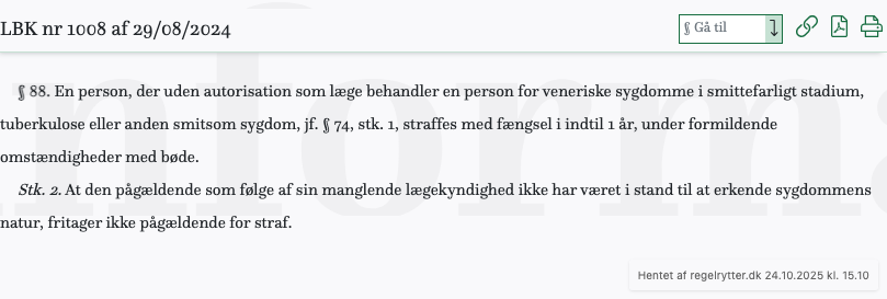 Screenshot af § 88. fra retsinformation.dk