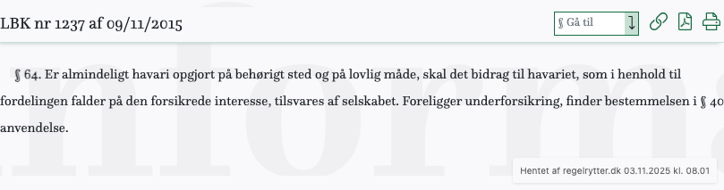Screenshot af § 64. fra retsinformation.dk