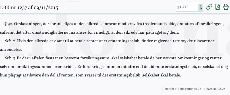 Screenshot af § 92. fra retsinformation.dk