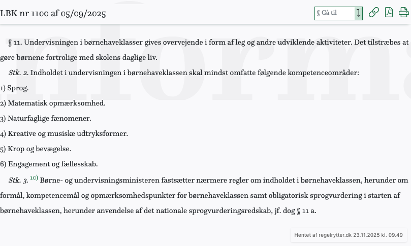 Screenshot af § 11. fra retsinformation.dk