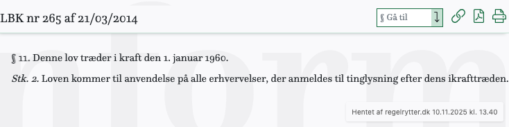 Screenshot af § 11. fra retsinformation.dk