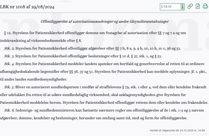 Screenshot af § 12. fra retsinformation.dk