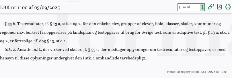 Screenshot af § 55 b. fra retsinformation.dk
