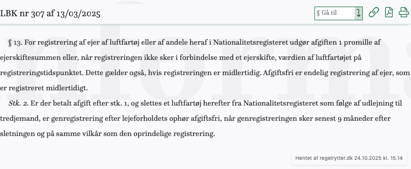 Screenshot af § 13. fra retsinformation.dk