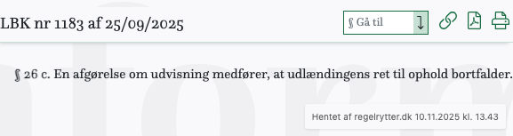 Screenshot af § 26 c. fra retsinformation.dk