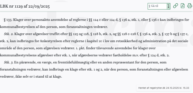Screenshot af § 133. fra retsinformation.dk