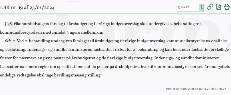 Screenshot af § 38. fra retsinformation.dk