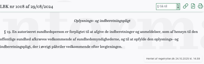 Screenshot af § 19. fra retsinformation.dk