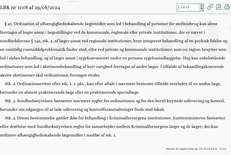 Screenshot af § 41. fra retsinformation.dk
