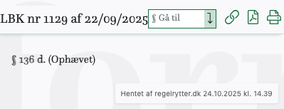 Screenshot af § 136 d. fra retsinformation.dk