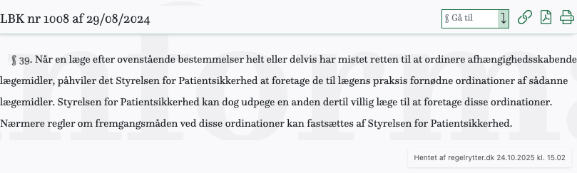 Screenshot af § 39. fra retsinformation.dk