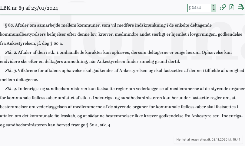 Screenshot af § 60. fra retsinformation.dk
