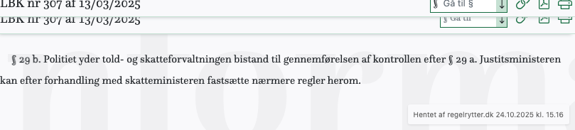 Screenshot af § 29 b. fra retsinformation.dk