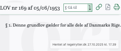 Screenshot af § 1 fra retsinformation.dk