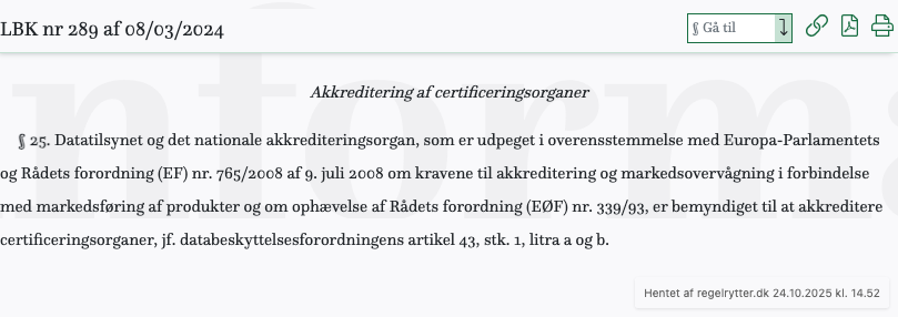 Screenshot af § 25. fra retsinformation.dk