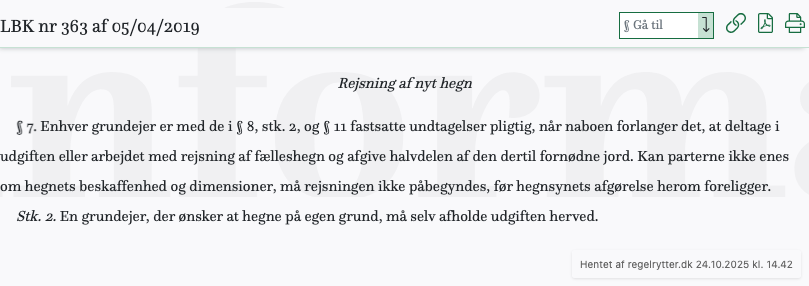 Screenshot af § 7. fra retsinformation.dk