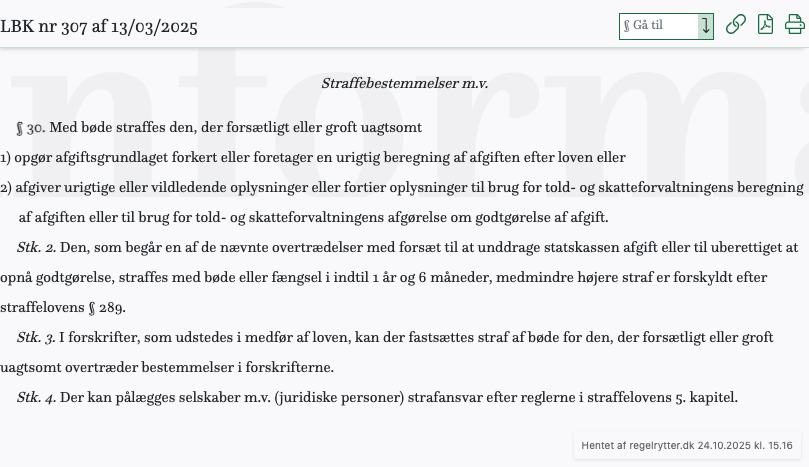 Screenshot af § 30. fra retsinformation.dk