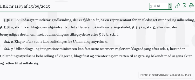Screenshot af § 56 c. fra retsinformation.dk