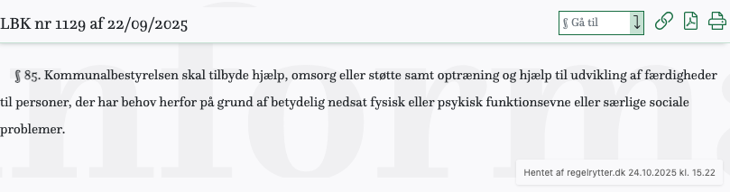 Screenshot af § 85. fra retsinformation.dk