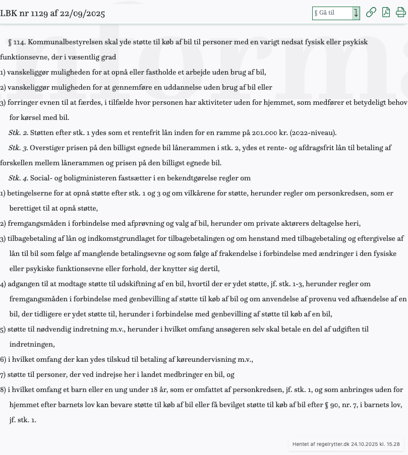 Screenshot af § 114. fra retsinformation.dk