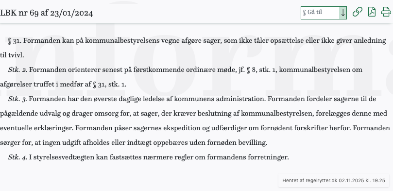 Screenshot af § 31. fra retsinformation.dk