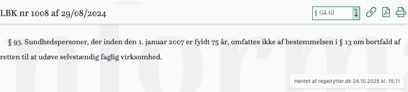 Screenshot af § 93. fra retsinformation.dk