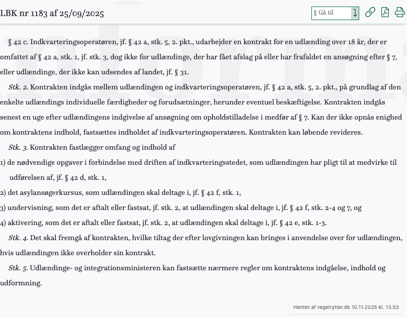 Screenshot af § 42 c. fra retsinformation.dk