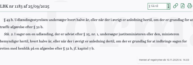 Screenshot af § 49 b. fra retsinformation.dk