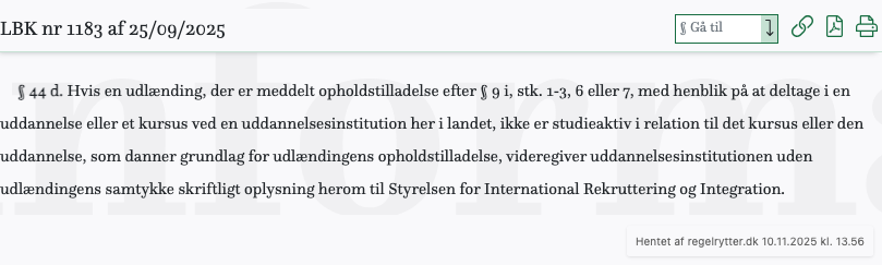 Screenshot af § 44 d. fra retsinformation.dk