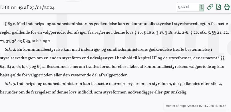 Screenshot af § 65 c. fra retsinformation.dk