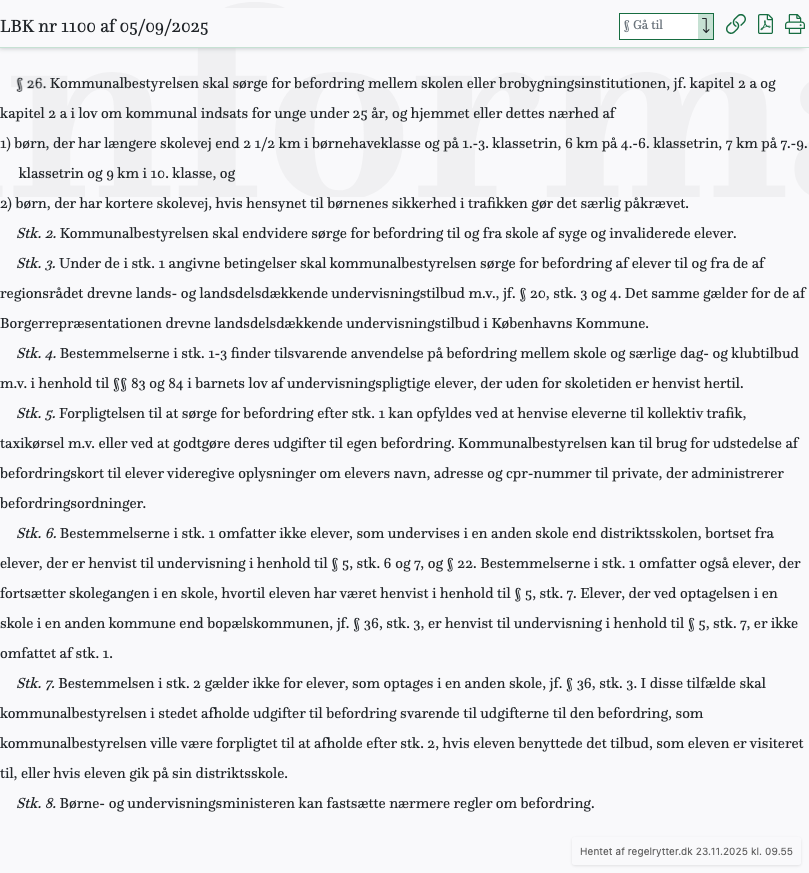 Screenshot af § 26. fra retsinformation.dk