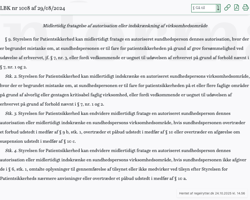 Screenshot af § 9. fra retsinformation.dk