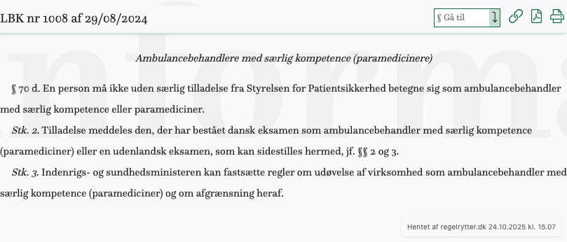 Screenshot af § 70 d. fra retsinformation.dk