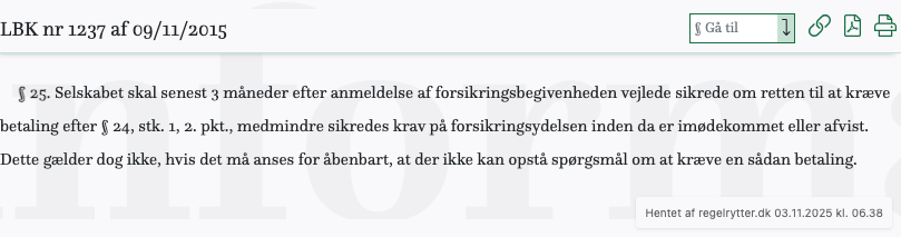 Screenshot af § 25. fra retsinformation.dk