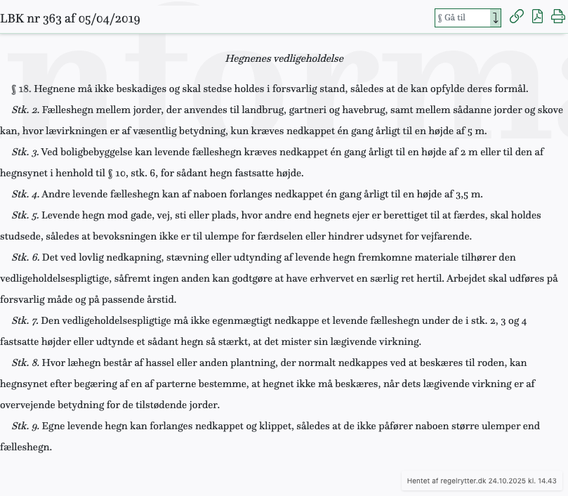 Screenshot af § 18. fra retsinformation.dk