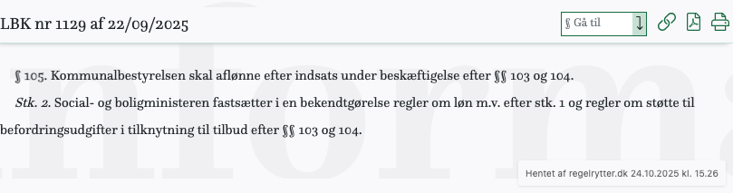 Screenshot af § 105. fra retsinformation.dk