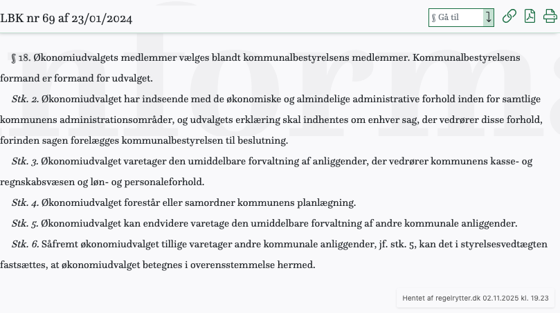 Screenshot af § 18. fra retsinformation.dk