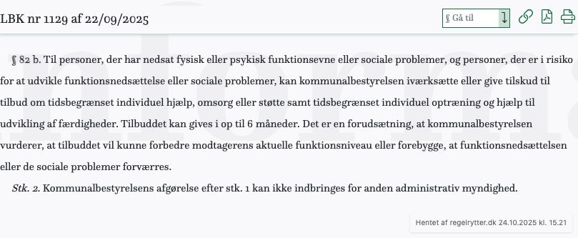 Screenshot af § 82 b. fra retsinformation.dk